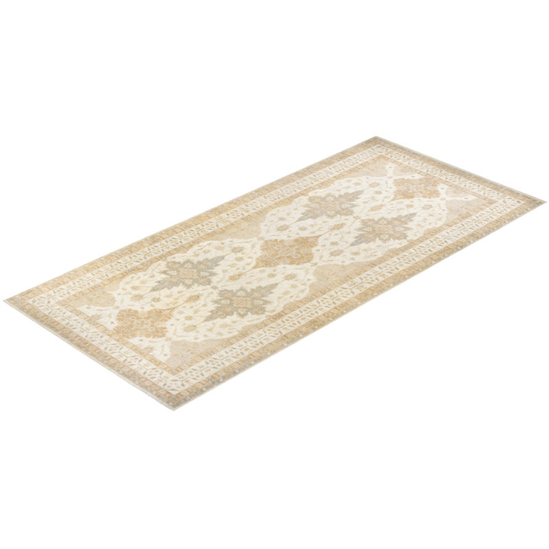 Ivory Hand-Knotted Wool Oriental Rectangular Rug