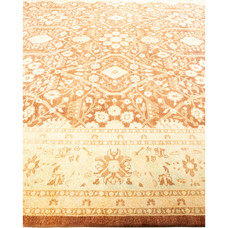 Handmade Brown and Beige Wool Oriental Rug, 12'3" x 14'2"