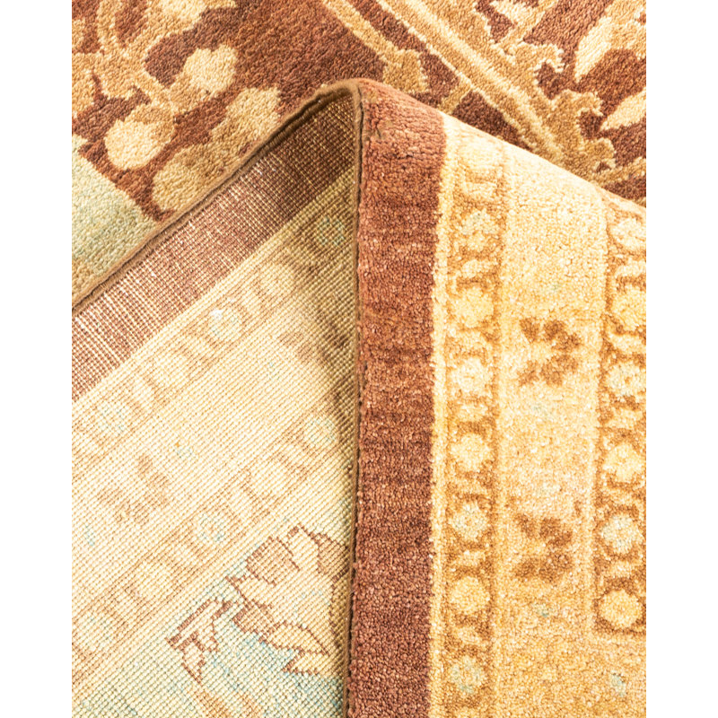 Handmade Brown and Beige Wool Oriental Rug, 12'3" x 14'2"