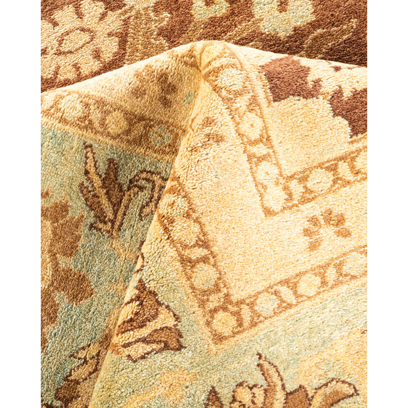Handmade Brown and Beige Wool Oriental Rug, 12'3" x 14'2"