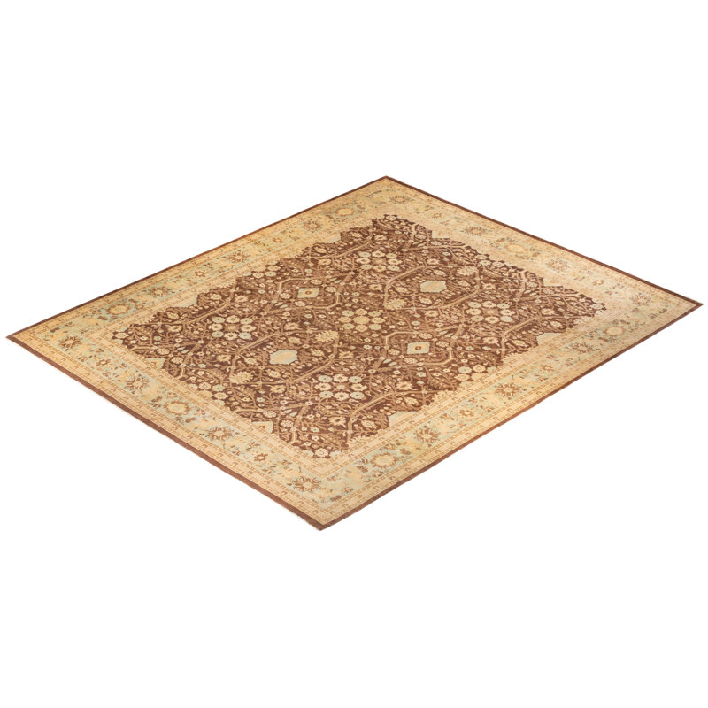 Handmade Brown and Beige Wool Oriental Rug, 12'3" x 14'2"