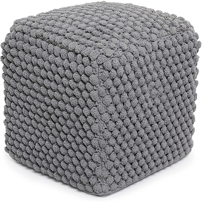 Grey Cotton Blend Knitted Pouf with Lightweight Bead Filling