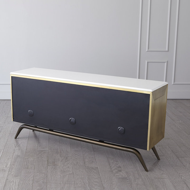 Polished Brass Triangle Cabinet with Marble Top and Adjustable Shelves