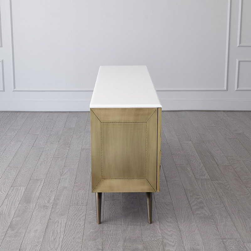 Polished Brass Triangle Cabinet with Marble Top and Adjustable Shelves