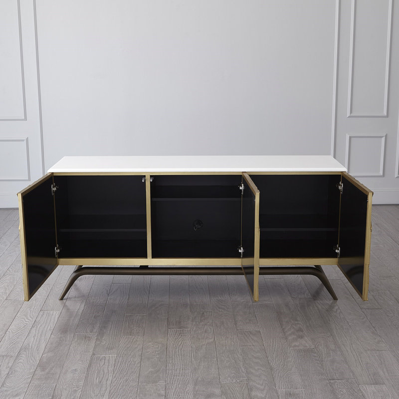 Polished Brass Triangle Cabinet with Marble Top and Adjustable Shelves