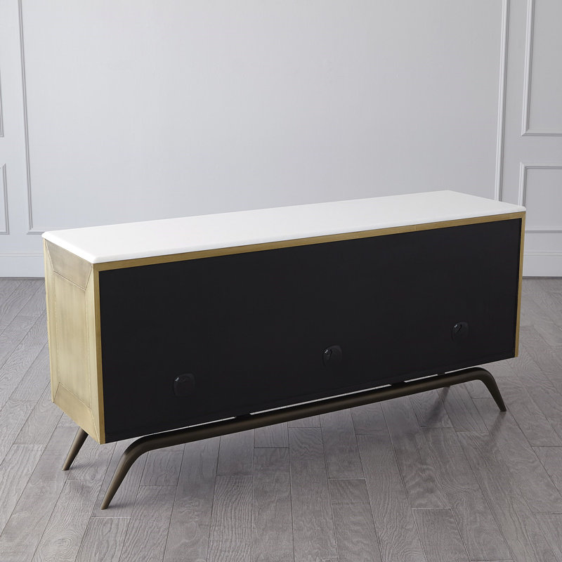 Polished Brass Triangle Cabinet with Marble Top and Adjustable Shelves