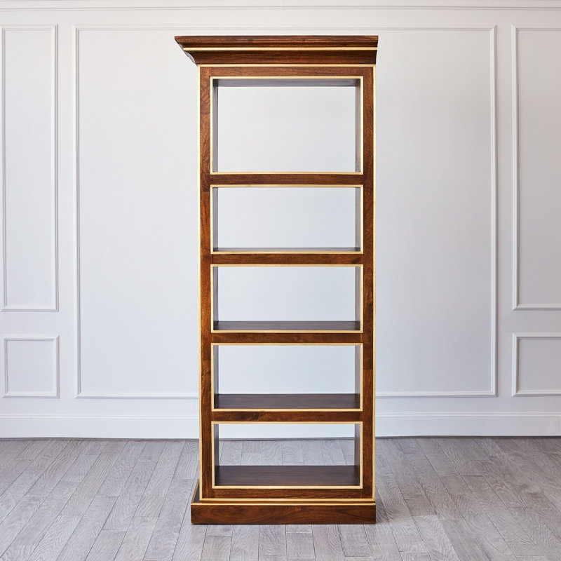 Mango Wood and Brass 5-Tier Library Bookcase