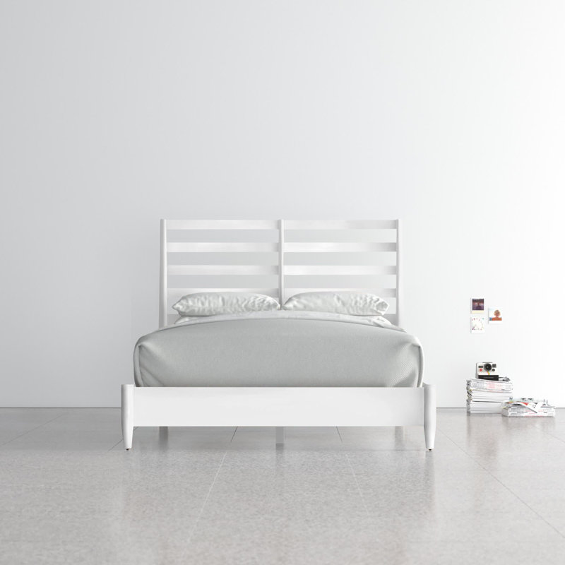Williams King White Wood Low Profile Bed Frame with Slatted Headboard