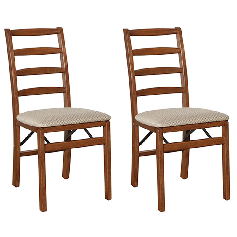 Cherry Wood Ladderback Folding Chair with Upholstered Seat