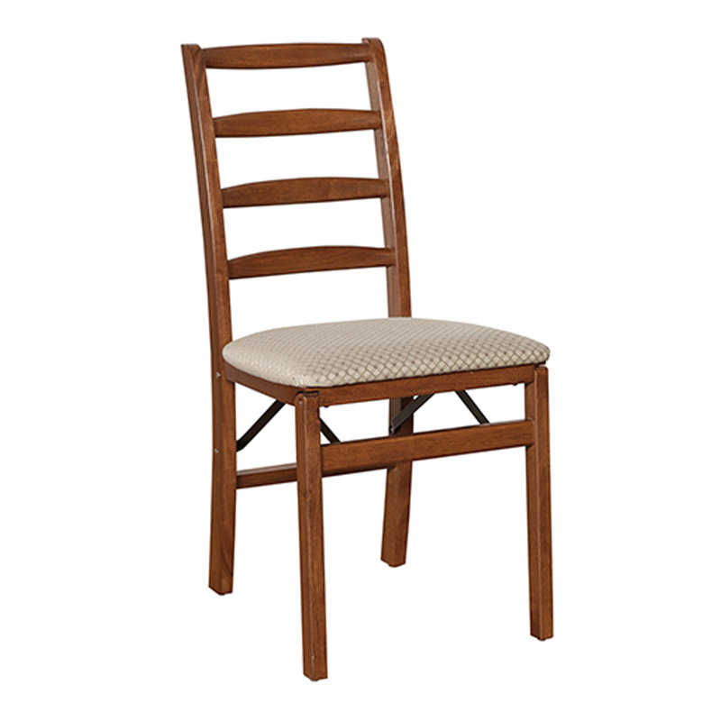 Cherry Wood Ladderback Folding Chair with Upholstered Seat