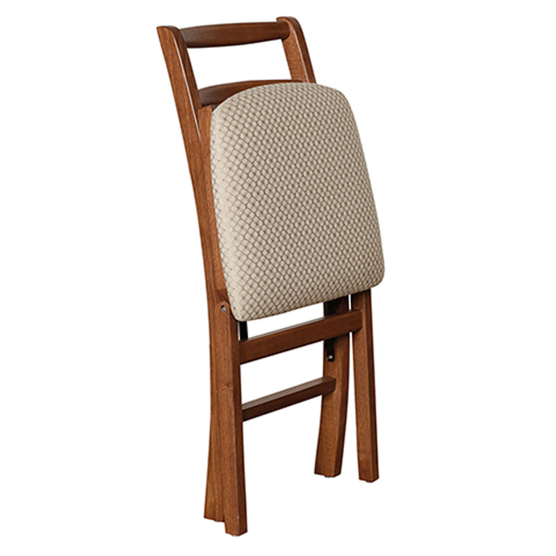 Cherry Wood Ladderback Folding Chair with Upholstered Seat