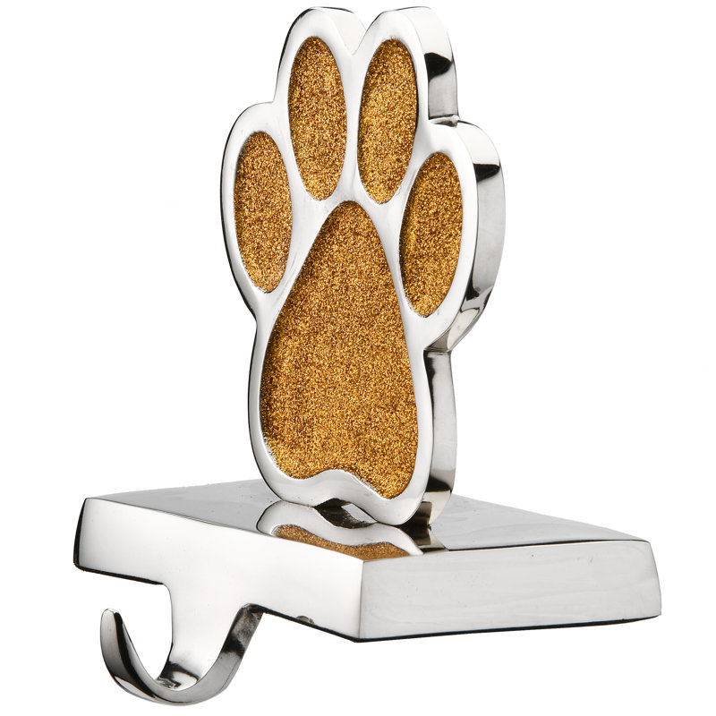 5" Gold Sparkle NOEL Stocking Holders with Paw Print, 4-Piece Set