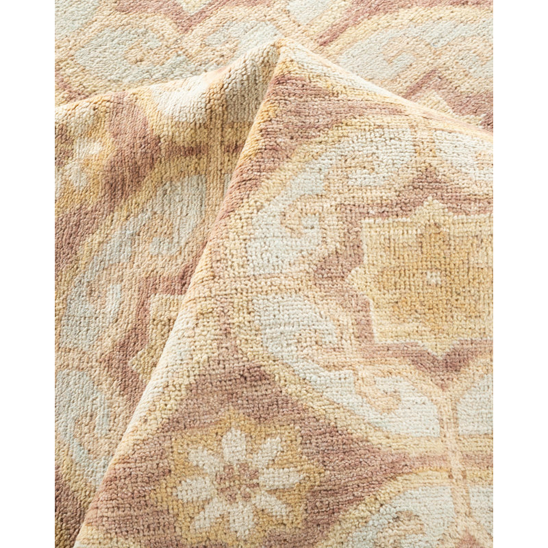 Light Blue and Brown Wool Hand-Knotted 8' x 10' Area Rug