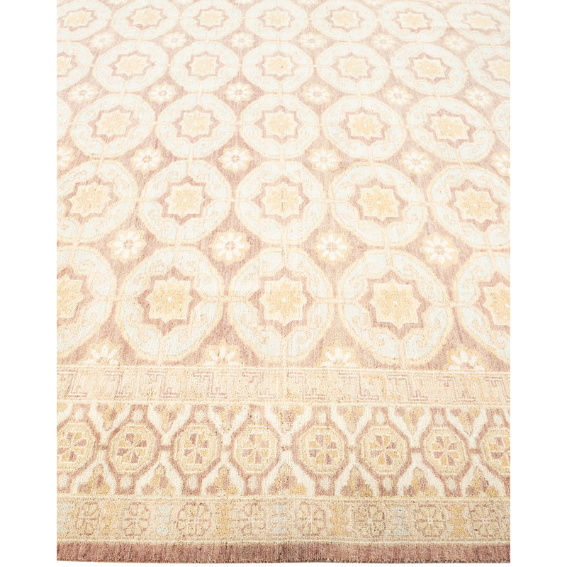 Light Blue and Brown Wool Hand-Knotted 8' x 10' Area Rug