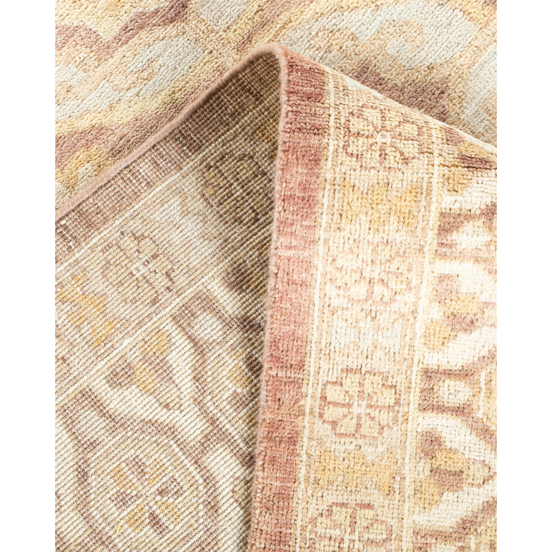 Light Blue and Brown Wool Hand-Knotted 8' x 10' Area Rug