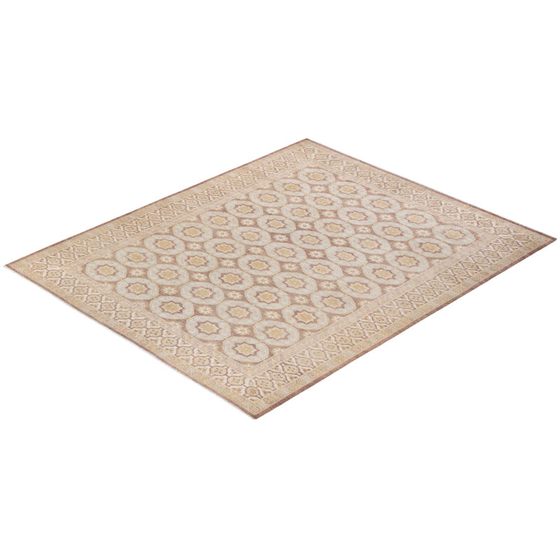 Light Blue and Brown Wool Hand-Knotted 8' x 10' Area Rug