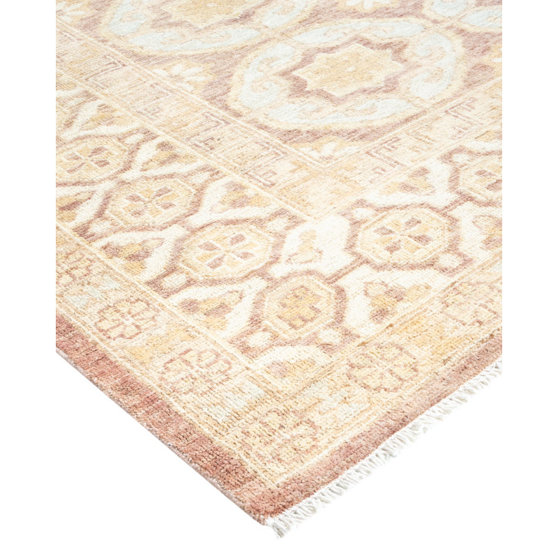 Light Blue and Brown Wool Hand-Knotted 8' x 10' Area Rug