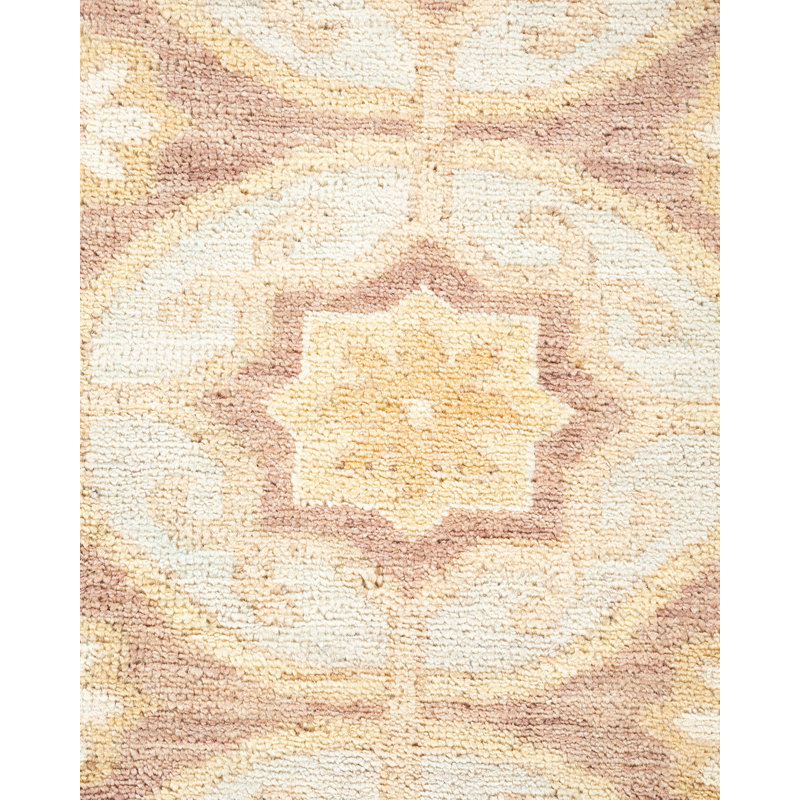 Light Blue and Brown Wool Hand-Knotted 8' x 10' Area Rug