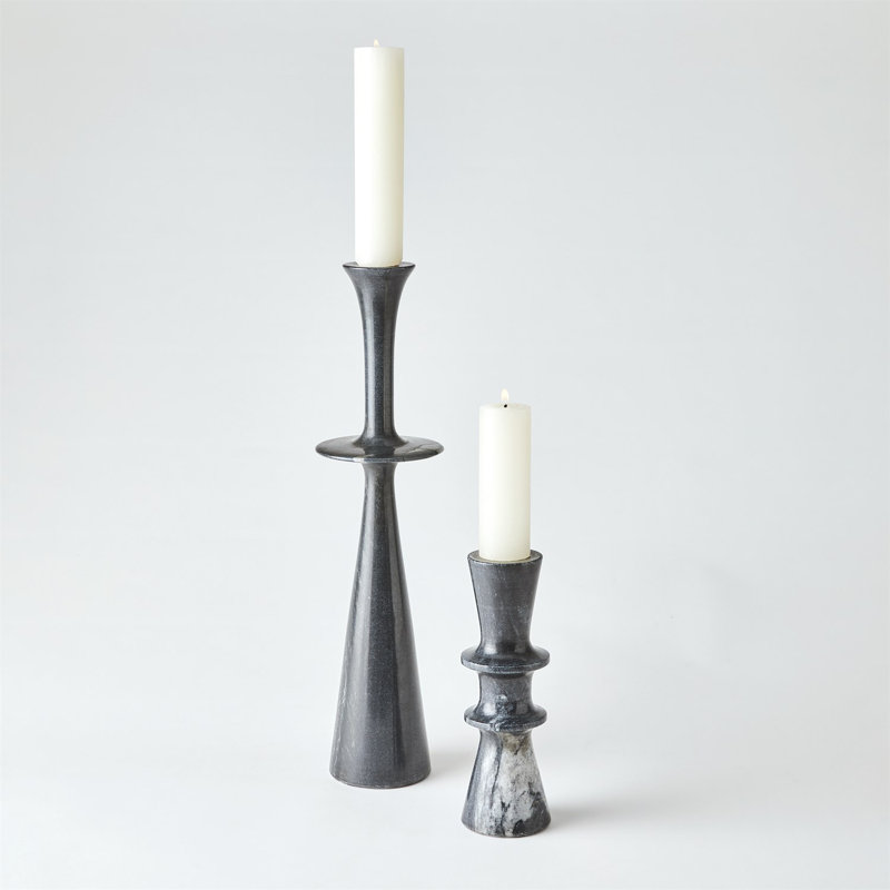 Double Flair Black Marble Iron Pillar Candle Stand