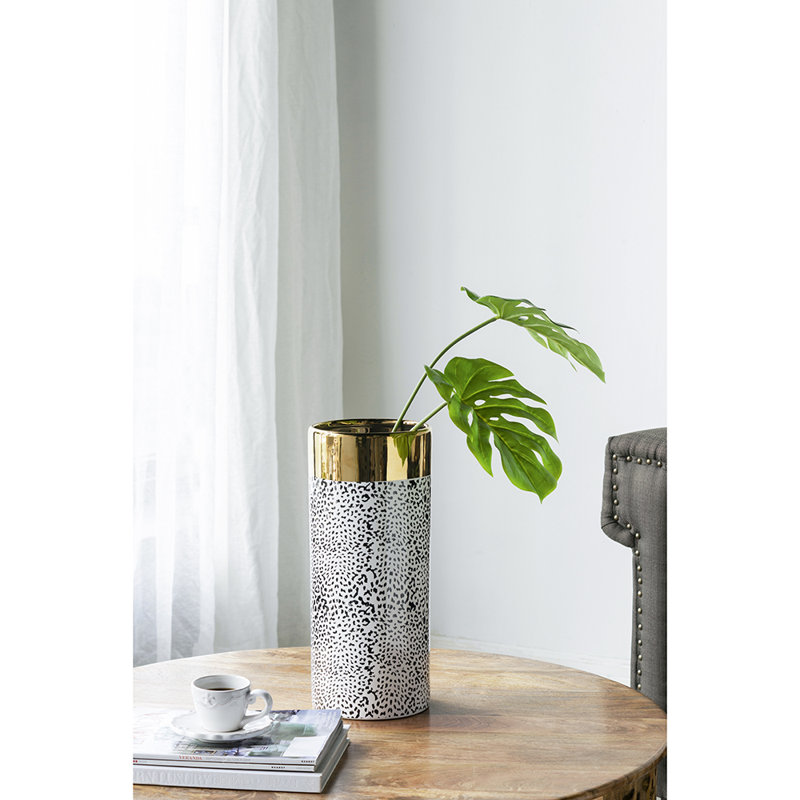 Matte Black and Gold Sleek Ceramic Table Vase