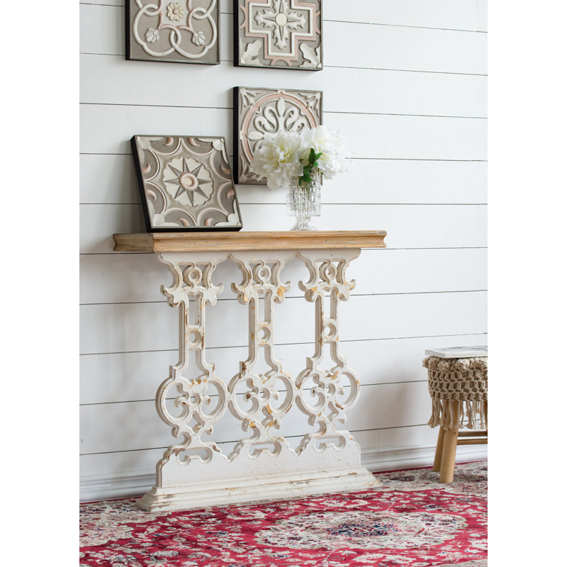 Vintage Whitewash and Warm Wood Rectangular Console Table