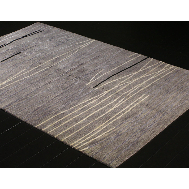Handmade Rectangular Gray Wool and Viscose Tufted Rug