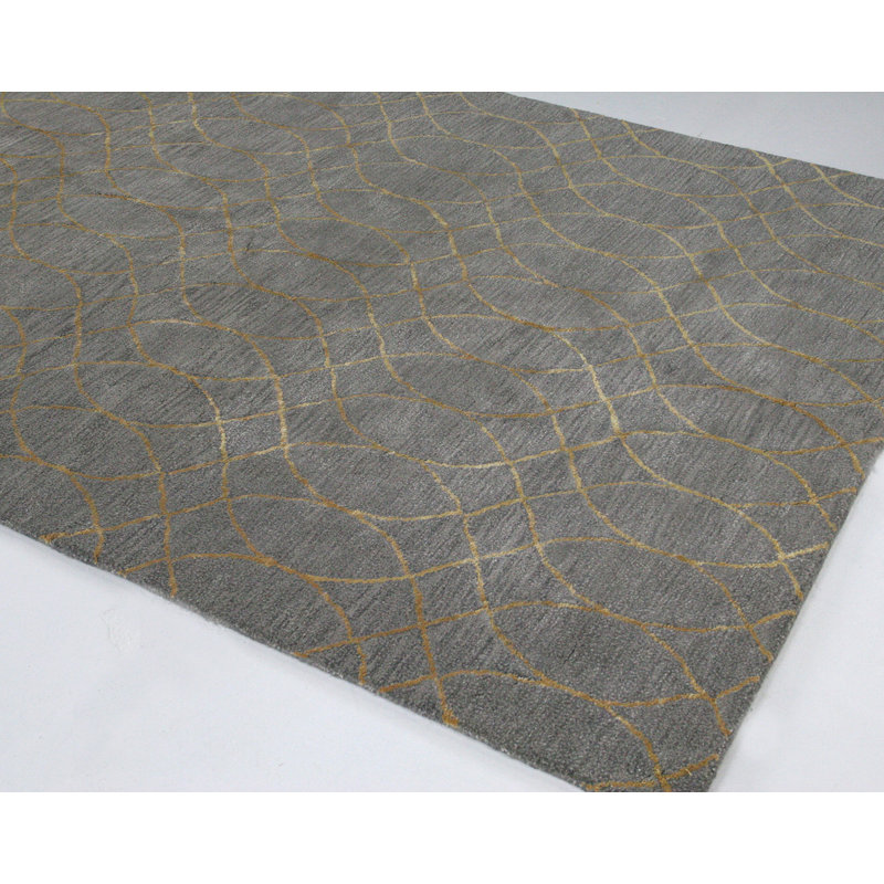 Handmade Gray Wool Viscose Geometric Tufted Rug 5'6" x 8'6"