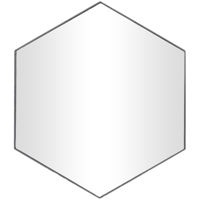 Hexagonal Black Wood Full Length Wall Mirror, 24" x 21"