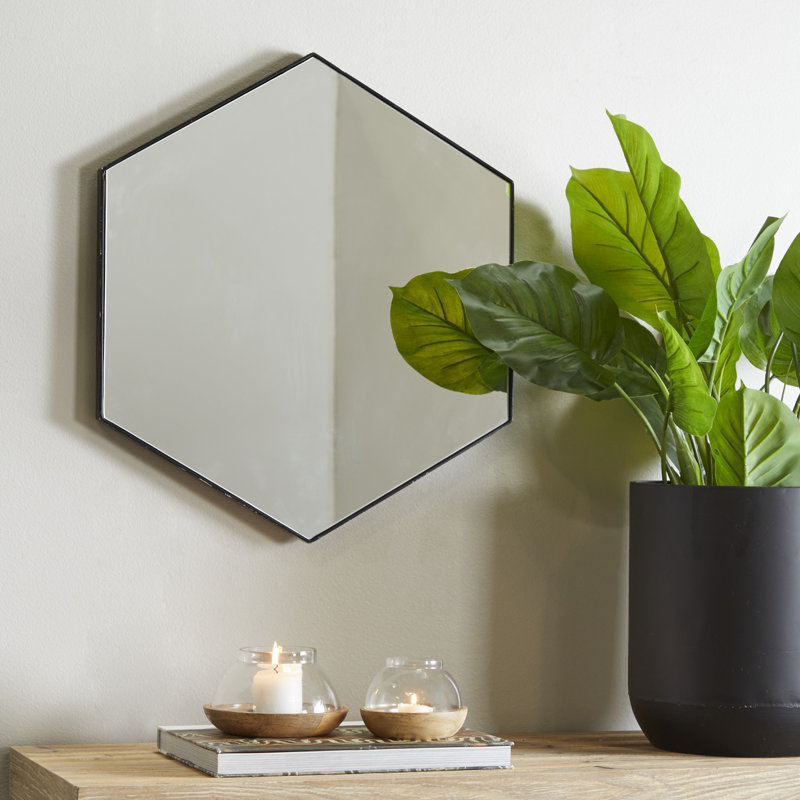 Hexagonal Black Wood Full Length Wall Mirror, 24" x 21"
