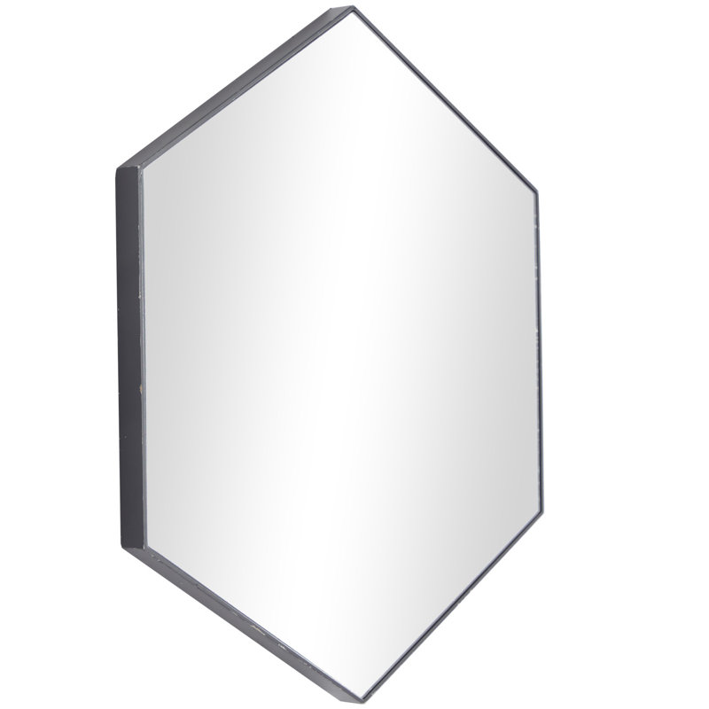 Hexagonal Black Wood Full Length Wall Mirror, 24" x 21"