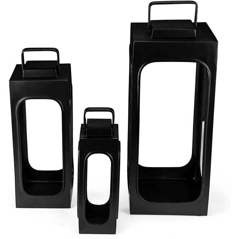 Black Aluminum Farmhouse Hanging Candle Lantern Set