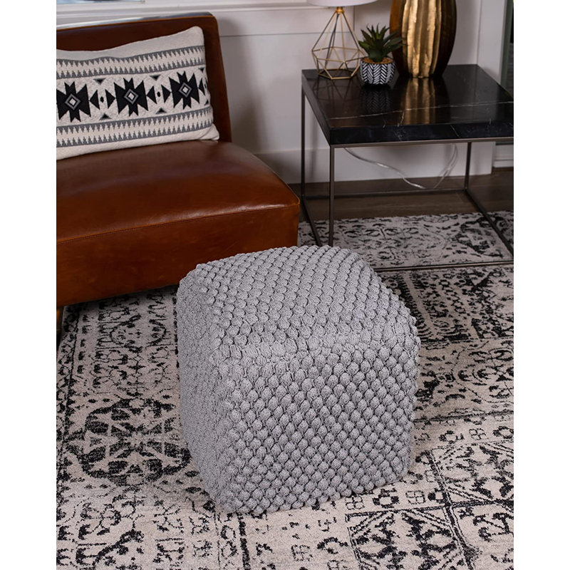 Grey Cotton Blend Knitted Pouf with Lightweight Bead Filling