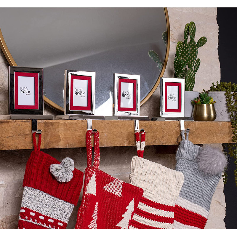 Silver Metal Photo Frame Stocking Holders, Set of 4