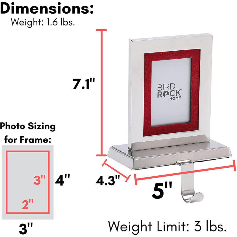 Silver Metal Photo Frame Stocking Holders, Set of 4