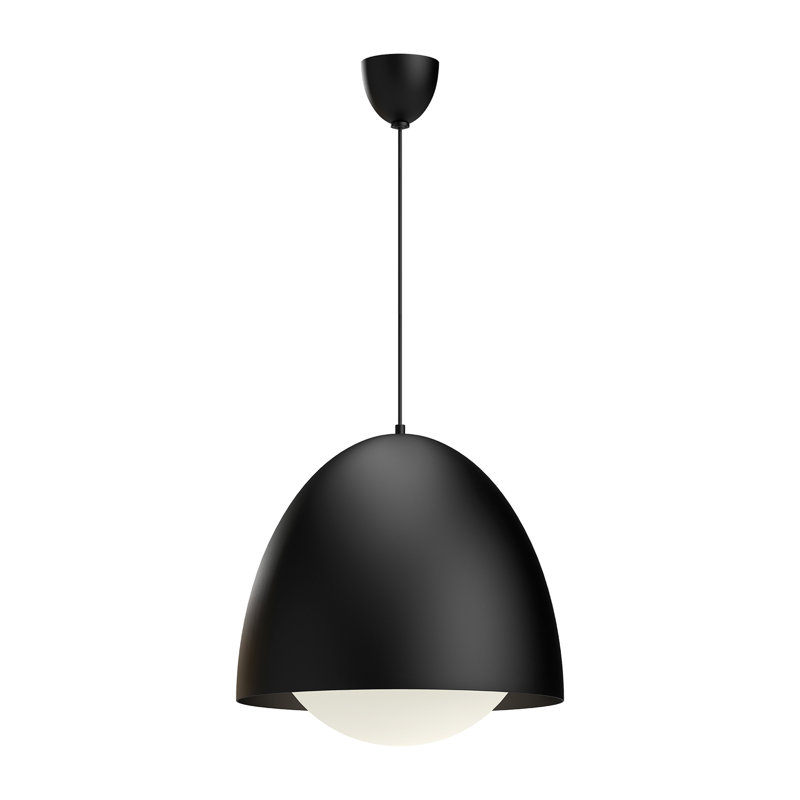 Kenji 20" Matte Black Glass Bowl Pendant with Opal Accents