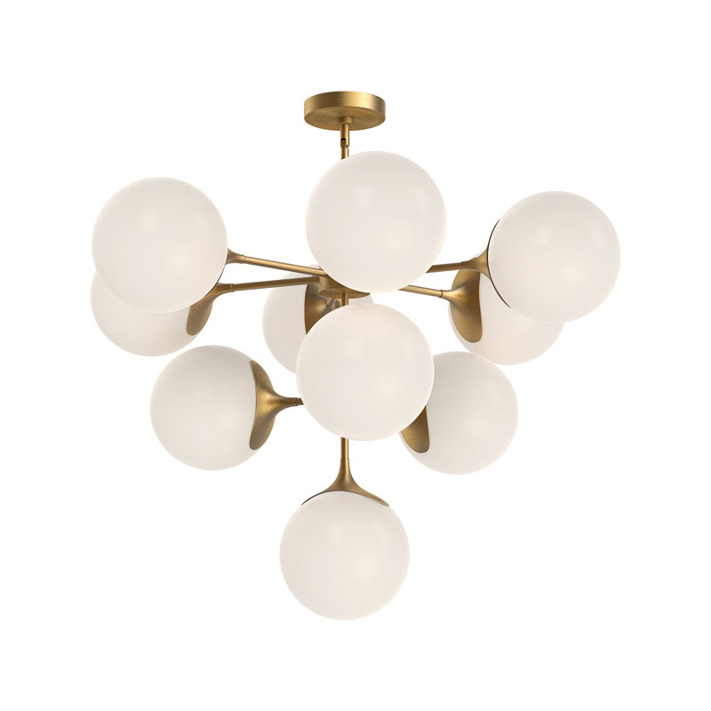 Nouveau Aged Gold 10-Light Frosted Glass Chandelier