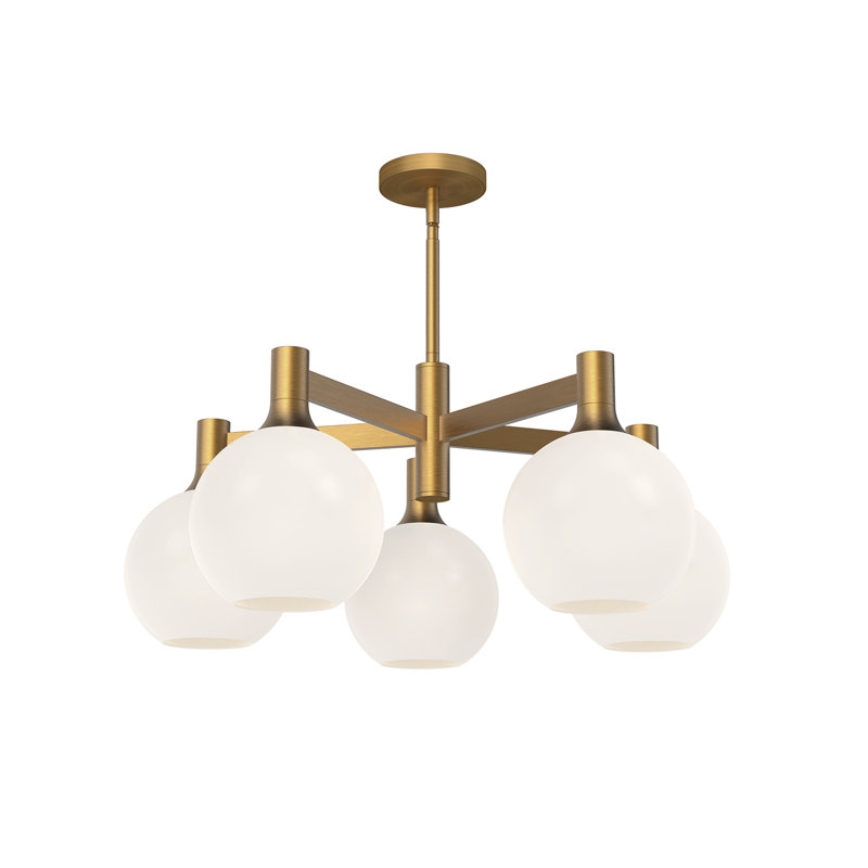 Aged Gold and Opal Matte Glass 5-Light Globe Chandelier