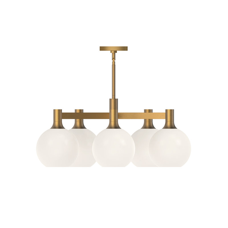Aged Gold and Opal Matte Glass 5-Light Globe Chandelier