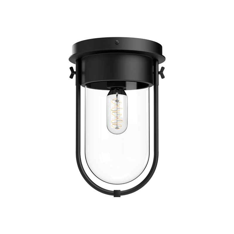 Cyrus 11.5" Matte Black Clear Glass Incandescent Flush Mount