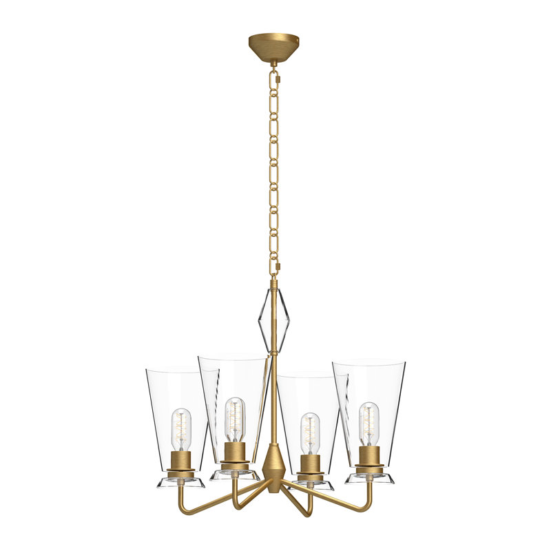 Salem Brushed Gold and Clear Crystal 4-Light Chandelier