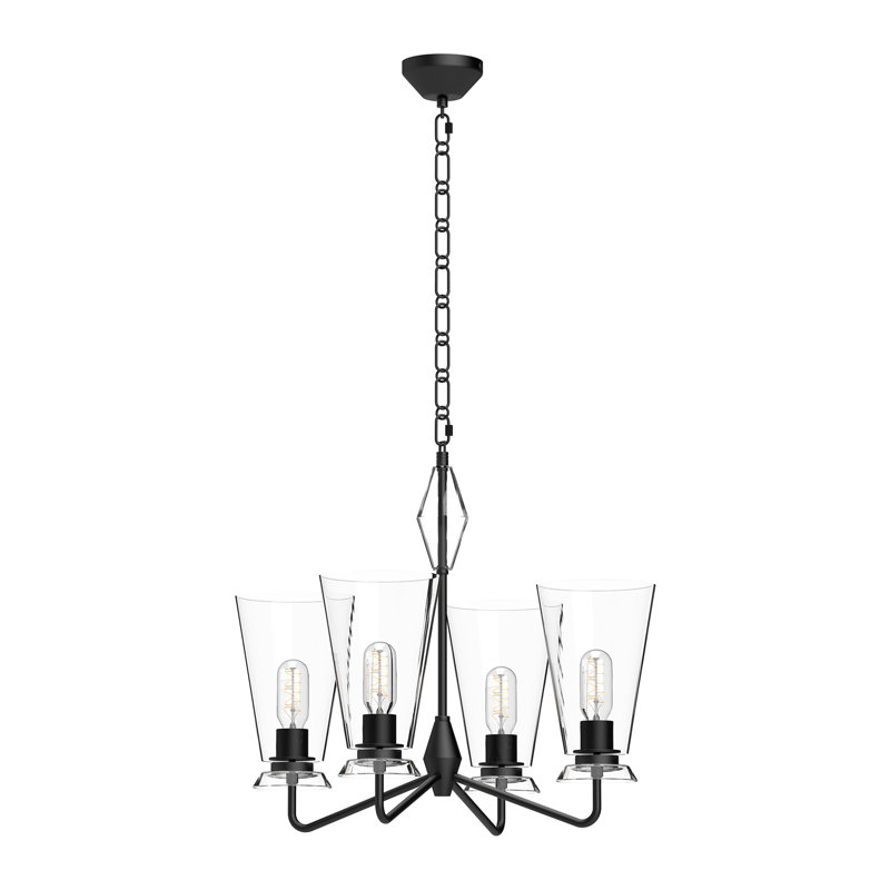 Salem Matte Black 4-Light Chandelier with Clear Crystal Details