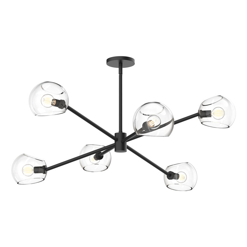 Willow Matte Black 37" Sputnik Metal Chandelier with Clear Shade