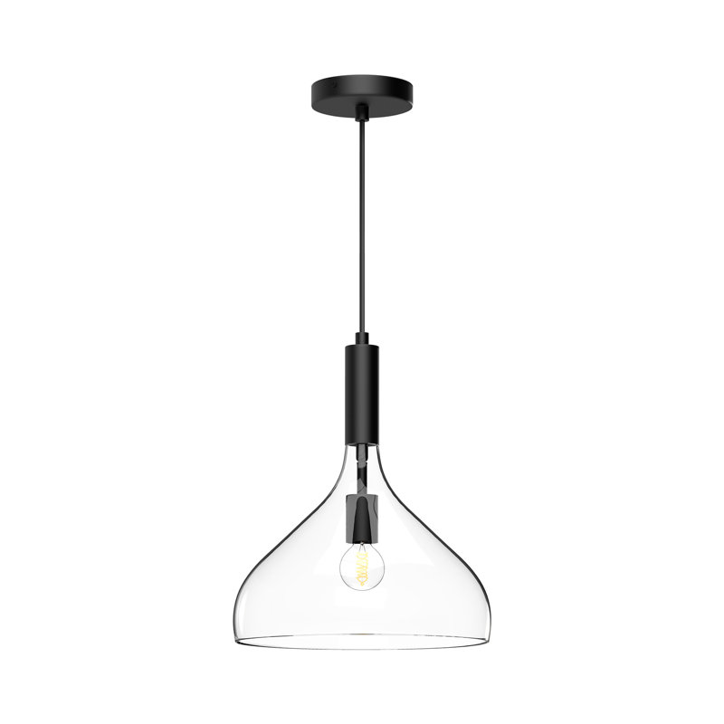 Matte Black and Clear Glass Single Pendant Light