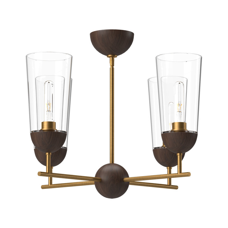 Aged Gold and Walnut 4-Light Sputnik Sphere Chandelier