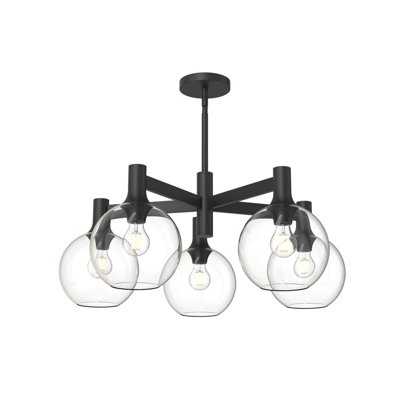 Matte Black and Clear Glass 5-Light Globe Chandelier