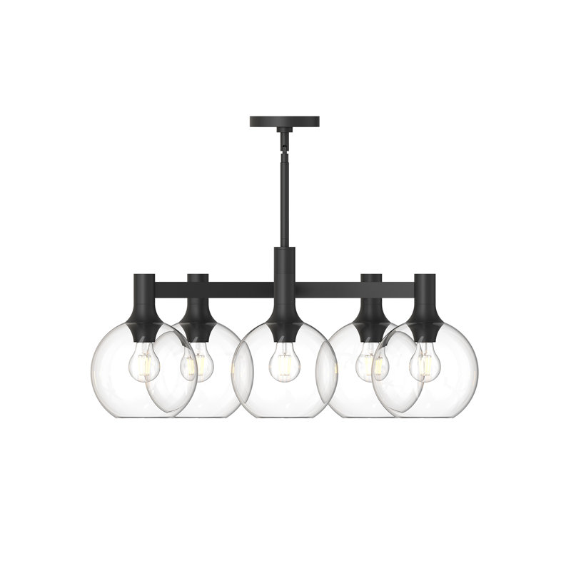 Matte Black and Clear Glass 5-Light Globe Chandelier