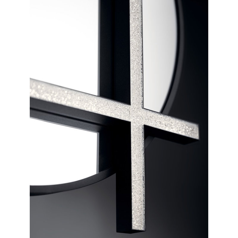 Matte Black Round LED Wall Mirror with Acrylic Accent