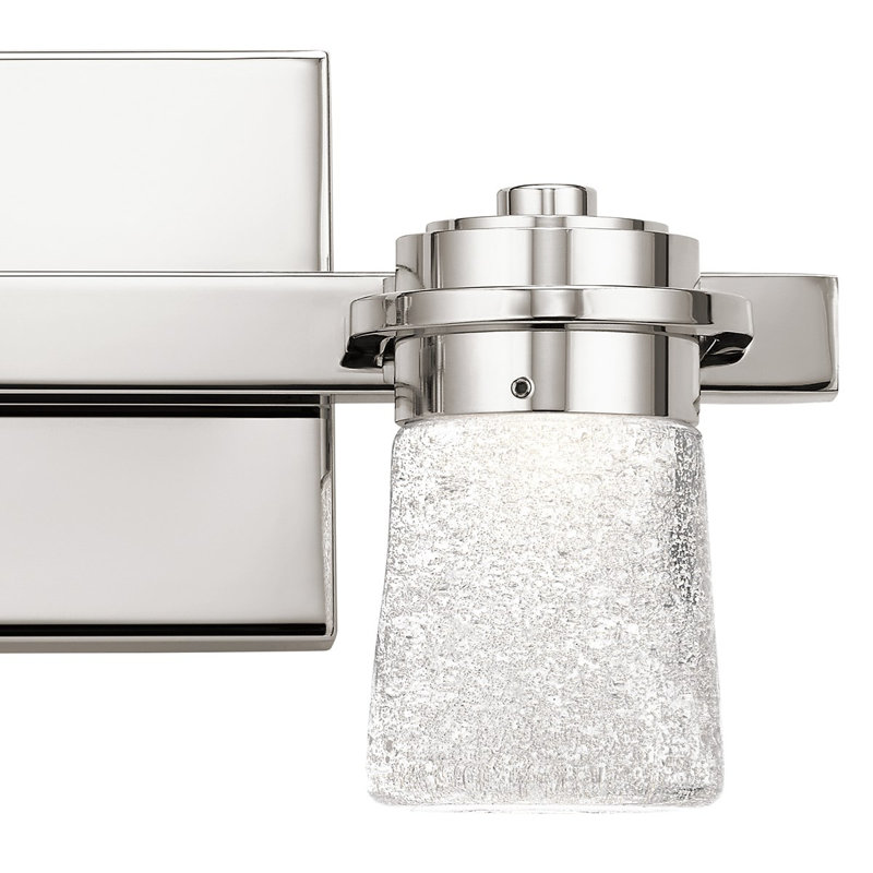 Sleek Polished Nickel 2-Light LED Vanity Wall Sconce with Clear Bubbled Glass