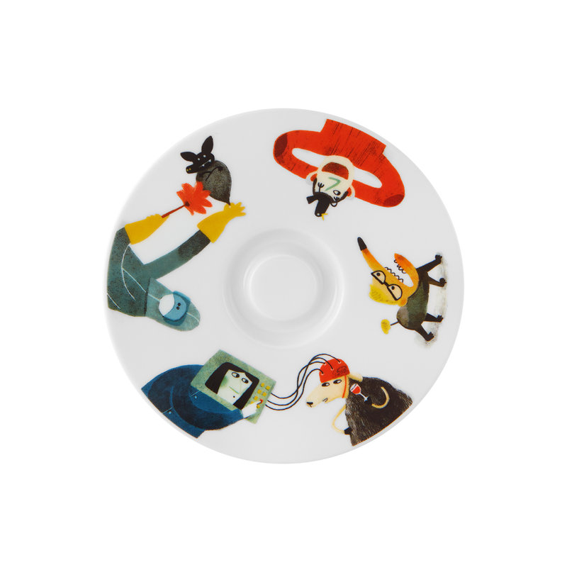 Contemporary Multicolor Ceramic Coffee Cup with Saucer