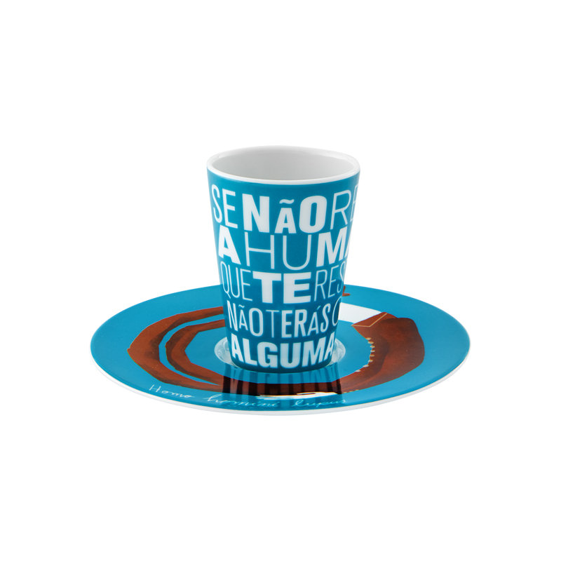 Contemporary Blue Ceramic Coffee Cup with Saucer